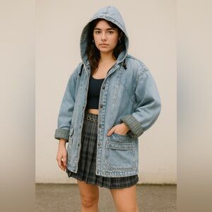 VTG‎ Andy John Womens Denim Jacket Large Distressed Barn Chore Utility Work Coat